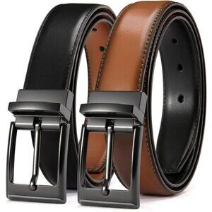 Mens Reversible Leather Belt Black Brown Adjustable Dress Belt for Pants Casual
